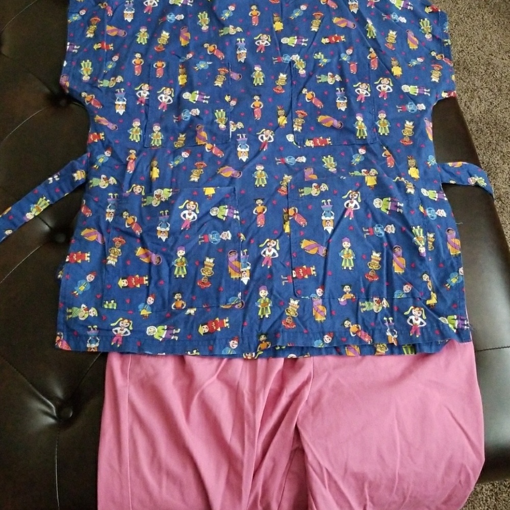 Scrub OUTFIT top is hand sewn..cute pink pants
